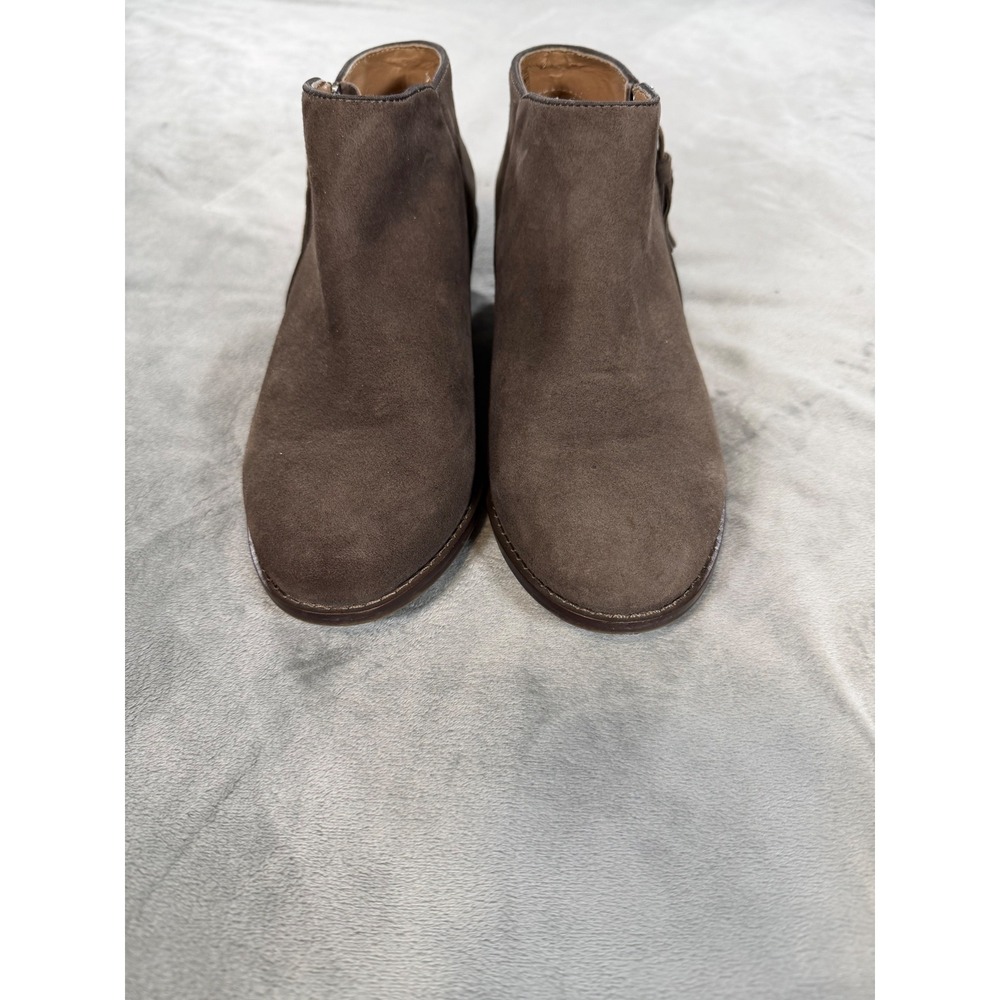 Vionic Joy Serena Suede Ankle Boots Greige Tassel Side Zips Almond Toe Size 6.5